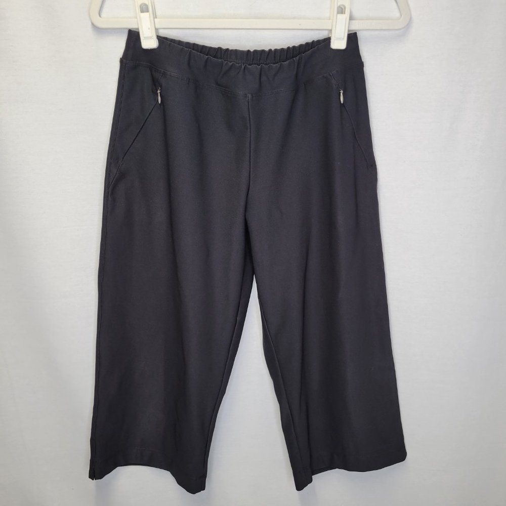 Lucy Women's Small Leggings Black Cropped Pull On Wide Leg Zipper Pockets
